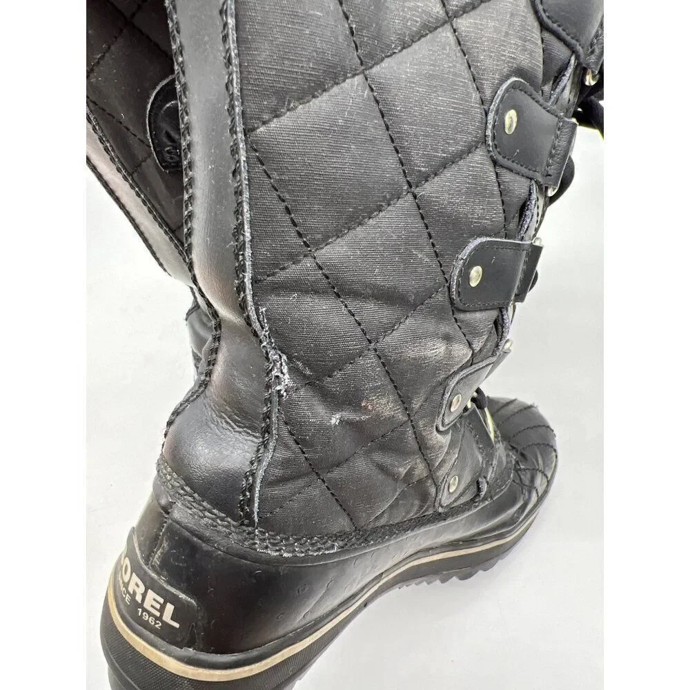 Sorel Tofino Cafe Women Black Canvas Waterproof Faux Fur Winter Duck Boots Size